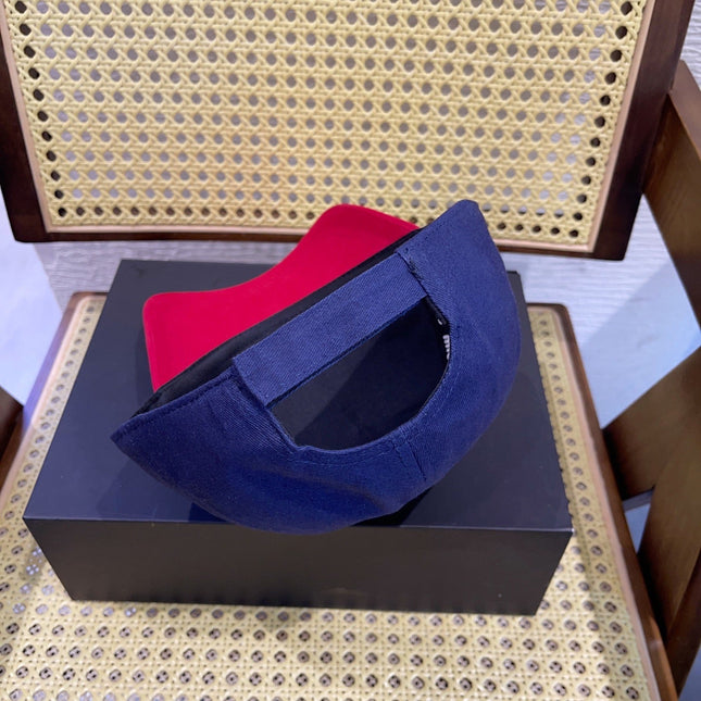 MIUMIU BASEBALL CAP IN NAVY BLUE AND RED FABRIC WITH LOGO EMBROIDERY