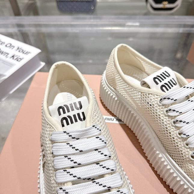 MIUMIU 26S SNEAKER 45MM IN LIGHT BEIGE MESH FABRIC