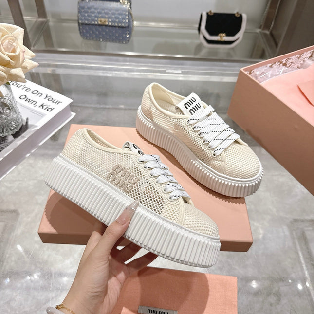 MIUMIU 26S SNEAKER 45MM IN LIGHT BEIGE MESH FABRIC