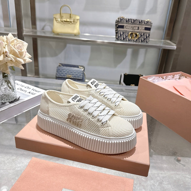 MIUMIU 26S SNEAKER 45MM IN LIGHT BEIGE MESH FABRIC