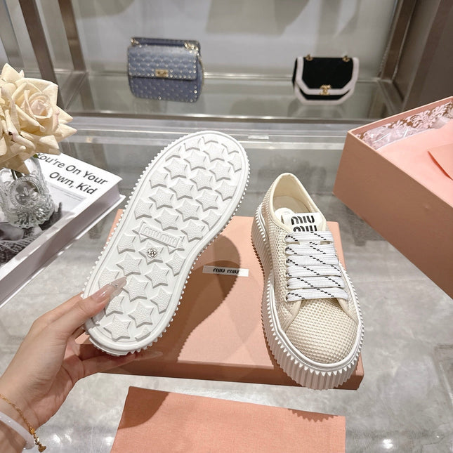 MIUMIU 26S SNEAKER 45MM IN LIGHT BEIGE MESH FABRIC