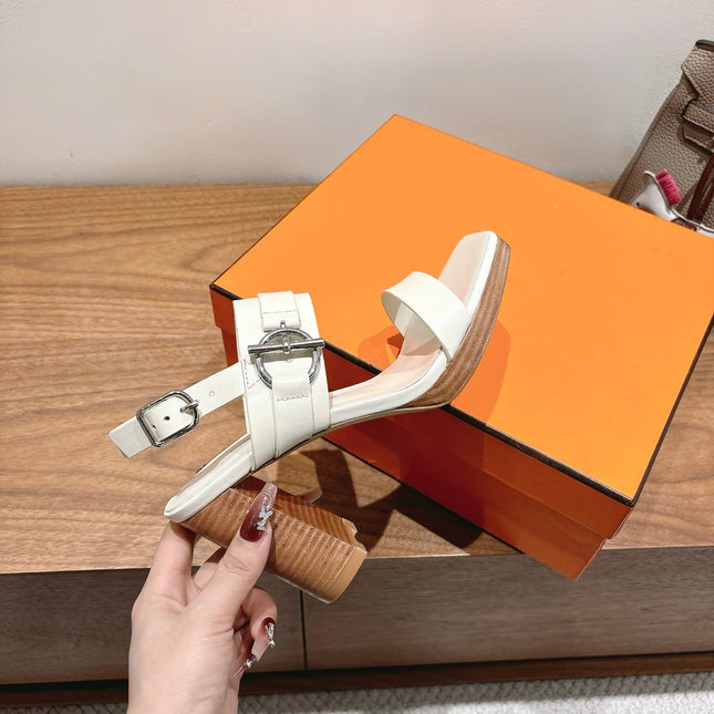 HM 26S GIGI 85 SANDAL IN WHITE CALFSKIN SILVER HARDWARE