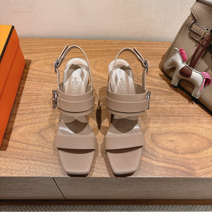 HM 26S GIGI 85 SANDAL IN NUDE BEIGE CALFSKIN SILVER HARDWARE