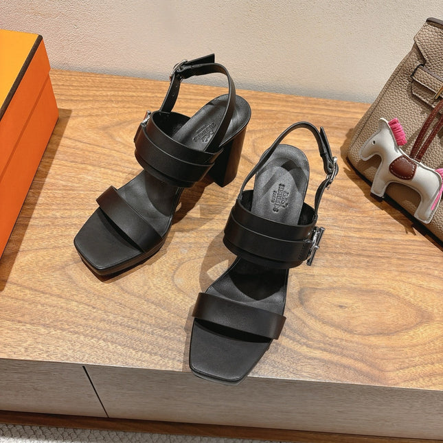 HM 26S GIGI 85 SANDAL IN BLACK CALFSKIN SILVER HARDWARE