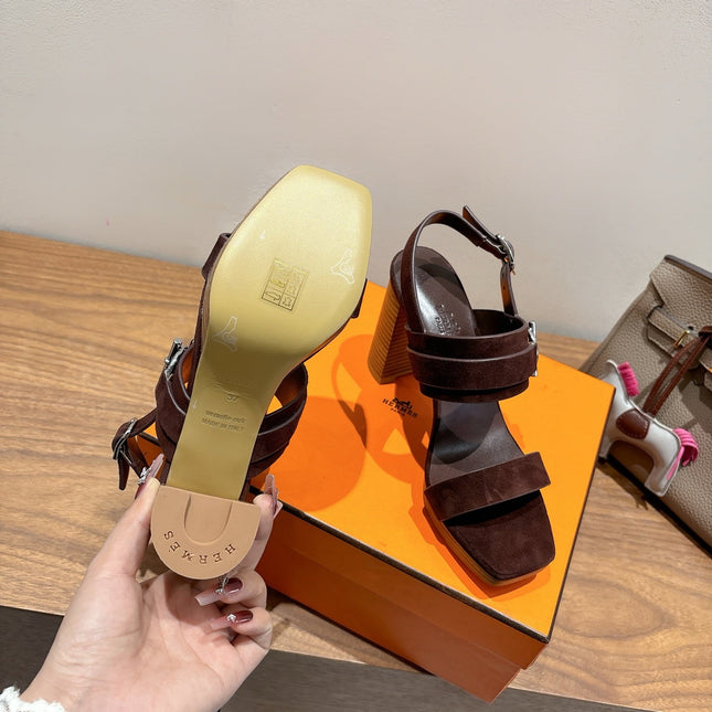 HM 26S GIGI 85 SANDAL IN DARK BROWN SUEDE SILVER HARDWARE