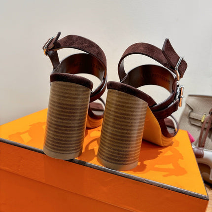 HM 26S GIGI 85 SANDAL IN DARK BROWN SUEDE SILVER HARDWARE