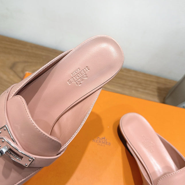 HM 26S KELLY MULE IN LIGHT PINK CALFSKIN SILVER HARDWARE