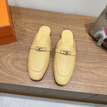 HM 26S KELLY MULE IN PALE YELLOW CALFSKIN SILVER HARDWARE