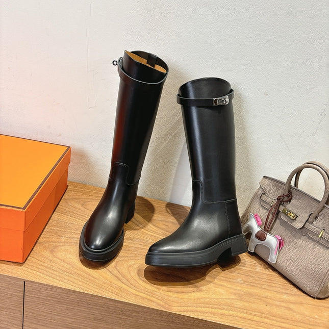 HM 26S HIGH KNEE BOOTS IN BLACK CALFSKIN