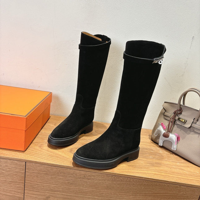 HM 26S HIGH KNEE BOOTS IN BLACK SUEDE