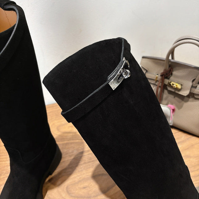HM 26S HIGH KNEE BOOTS IN BLACK SUEDE