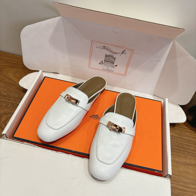 HM 26S KELLY MULE IN WHITE AND BROWN CALFSKIN GOLD HARDWARE