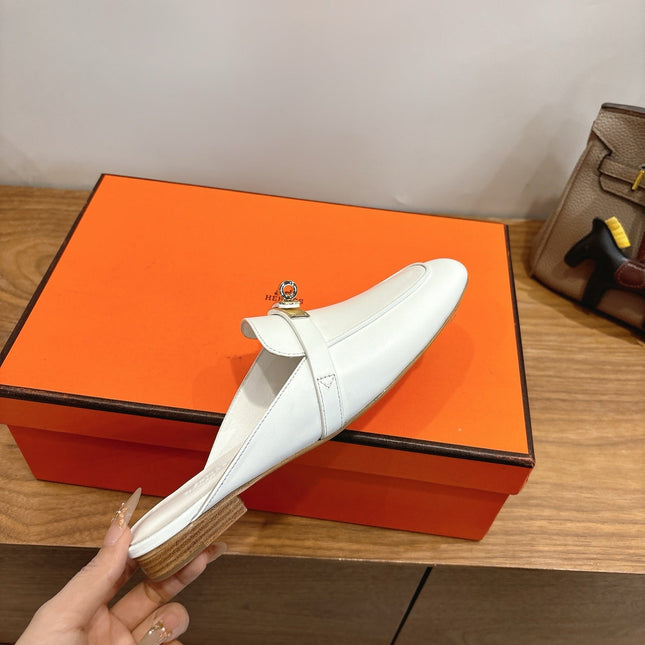 HM 26S KELLY MULE IN WHITE CALFSKIN GOLD HARDWARE