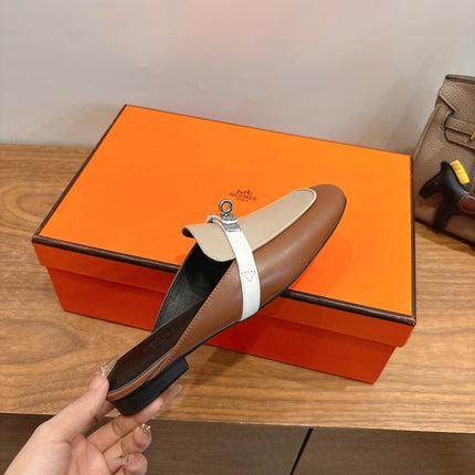 HM 26S KELLY MULE IN BROWN AND BEIGE CALFSKIN SILVER HARDWARE