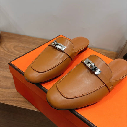 HM 26S KELLY MULE IN BROWN CALFSKIN SILVER HARDWARE