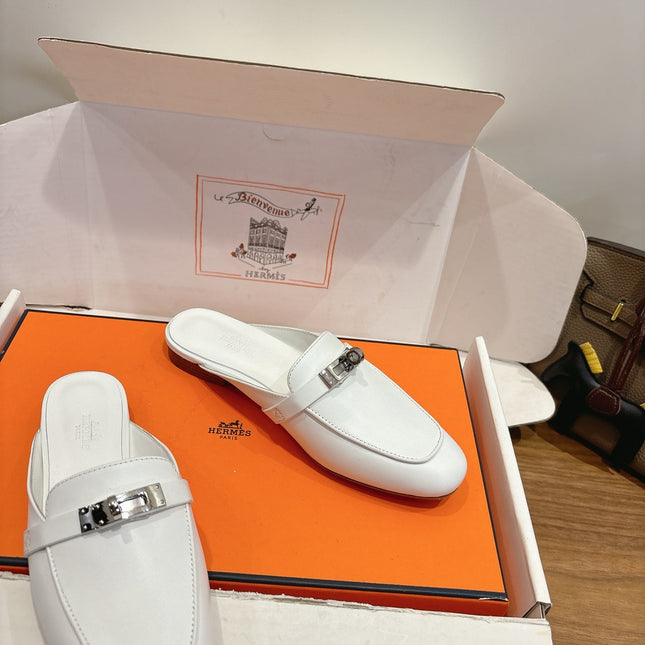 HM 26S KELLY MULE IN WHITE CALFSKIN SILVER HARDWARE