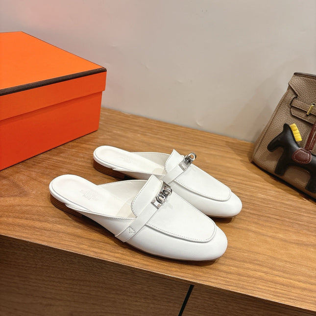 HM 26S KELLY MULE IN WHITE CALFSKIN SILVER HARDWARE