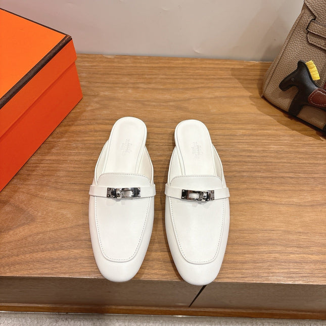 HM 26S KELLY MULE IN WHITE CALFSKIN SILVER HARDWARE