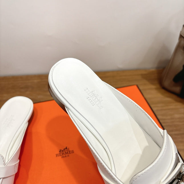 HM 26S KELLY MULE IN WHITE CALFSKIN SILVER HARDWARE