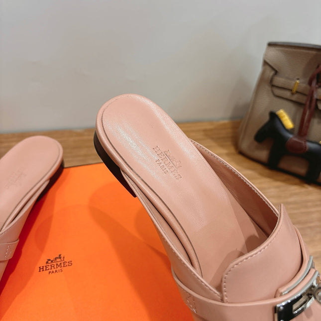 HM 26S KELLY MULE IN NUDE PINK CALFSKIN SILVER HARDWARE