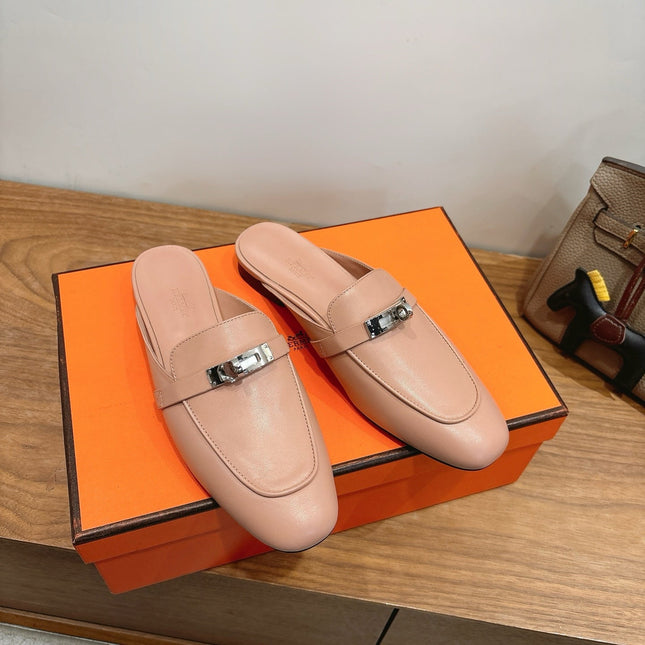 HM 26S KELLY MULE IN NUDE PINK CALFSKIN SILVER HARDWARE
