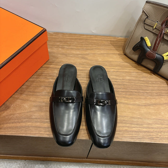 HM 26S KELLY MULE IN BLACK CALFSKIN BLACK HARDWARE