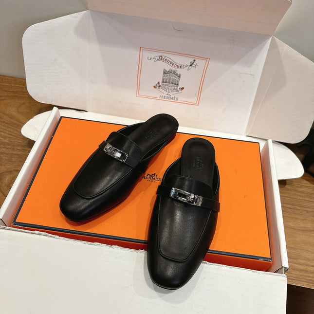 HM 26S KELLY MULE IN BLACK CALFSKIN SILVER HARDWARE