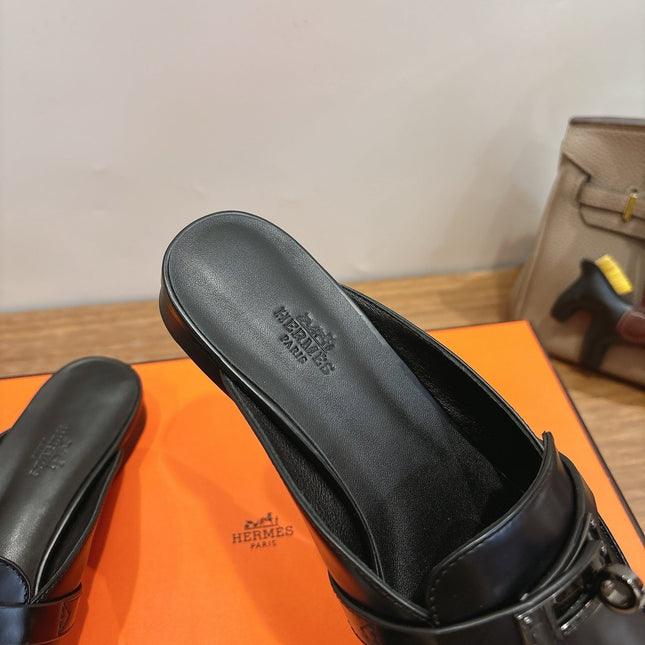 HM 26S KELLY MULE IN BLACK CALFSKIN BLACK HARDWARE