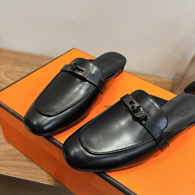 HM 26S KELLY MULE IN BLACK CALFSKIN BLACK HARDWARE