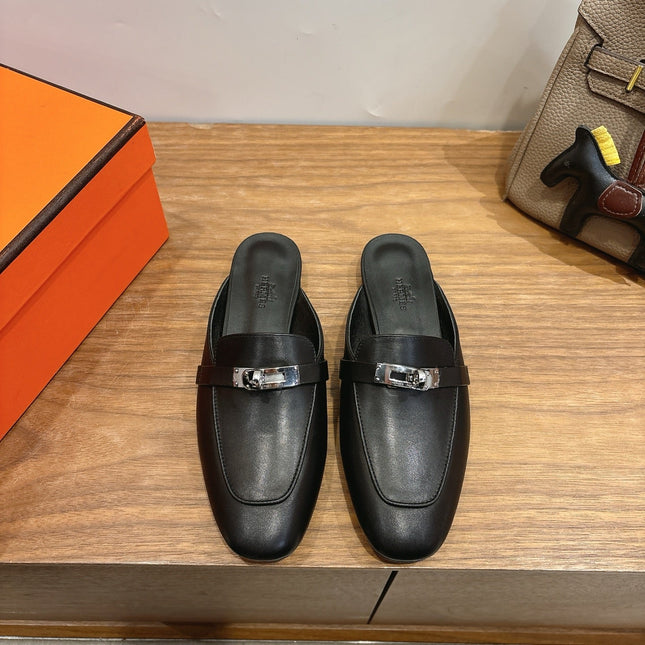 HM 26S KELLY MULE IN BLACK CALFSKIN SILVER HARDWARE