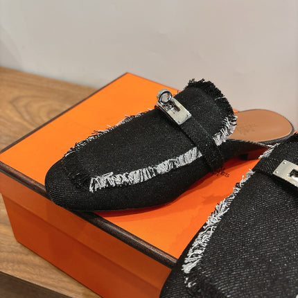 HM 26S OZ MULE IN BLACK DENIM SILVER HARDWARE 03
