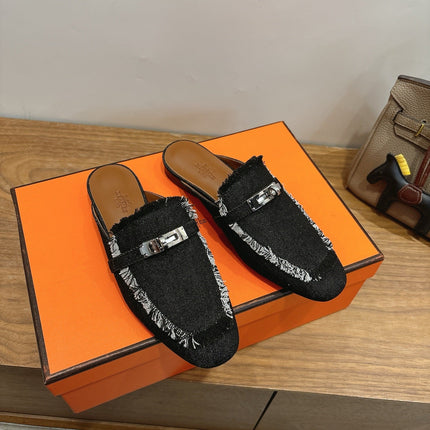 HM 26S OZ MULE IN BLACK DENIM SILVER HARDWARE 03
