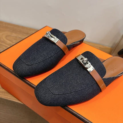 HM 26S OZ MULE IN BLACK DENIM SILVER HARDWARE 02