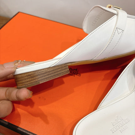 HM 26S KELLY MULE IN WHITE CALFSKIN GOLD HARDWARE