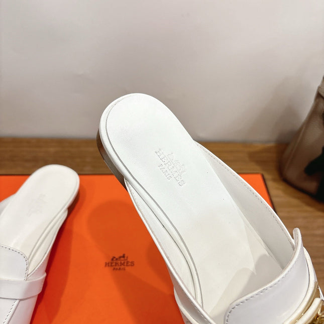 HM 26S KELLY MULE IN WHITE CALFSKIN GOLD HARDWARE