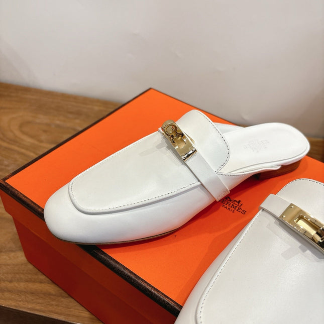 HM 26S KELLY MULE IN WHITE CALFSKIN GOLD HARDWARE