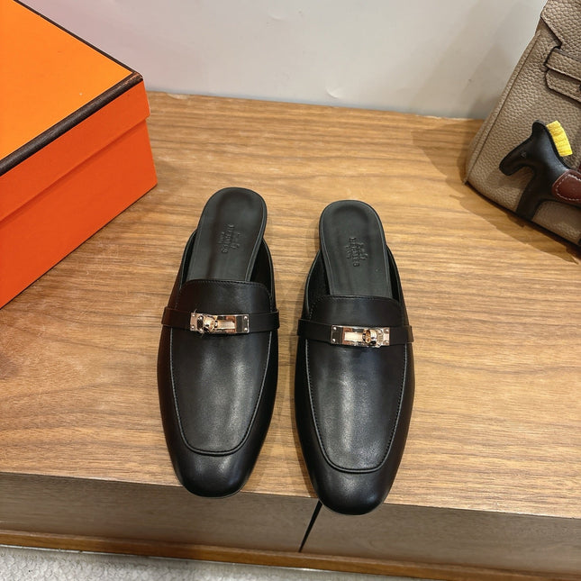 HM 26S KELLY MULE IN BLACK CALFSKIN GOLD HARDWARE