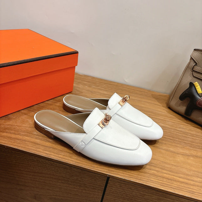 HM 26S KELLY MULE IN WHITE AND BROWN CALFSKIN GOLD HARDWARE