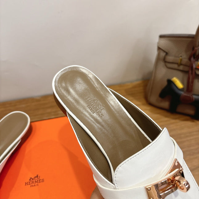 HM 26S KELLY MULE IN WHITE AND BROWN CALFSKIN GOLD HARDWARE