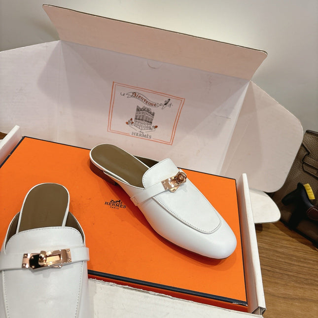 HM 26S KELLY MULE IN WHITE AND BROWN CALFSKIN GOLD HARDWARE