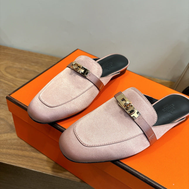 HM 26S OZ MULE IN PINK SATIN GOLD HARDWARE