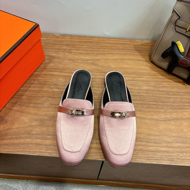 HM 26S OZ MULE IN PINK SATIN GOLD HARDWARE