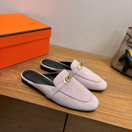 HM 26S OZ MULE IN LIGHT PINK SUEDE GOLD HARDWARE