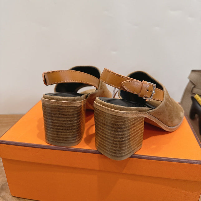 HM 26S ELDA 60 SANDAL IN OLIVE BROWN SUEDE SILVER HARDWARE