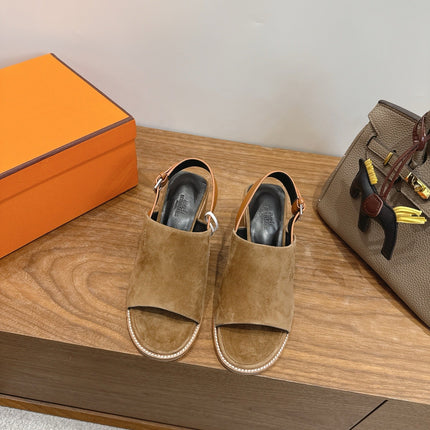 HM 26S ELDA 60 SANDAL IN OLIVE BROWN SUEDE SILVER HARDWARE