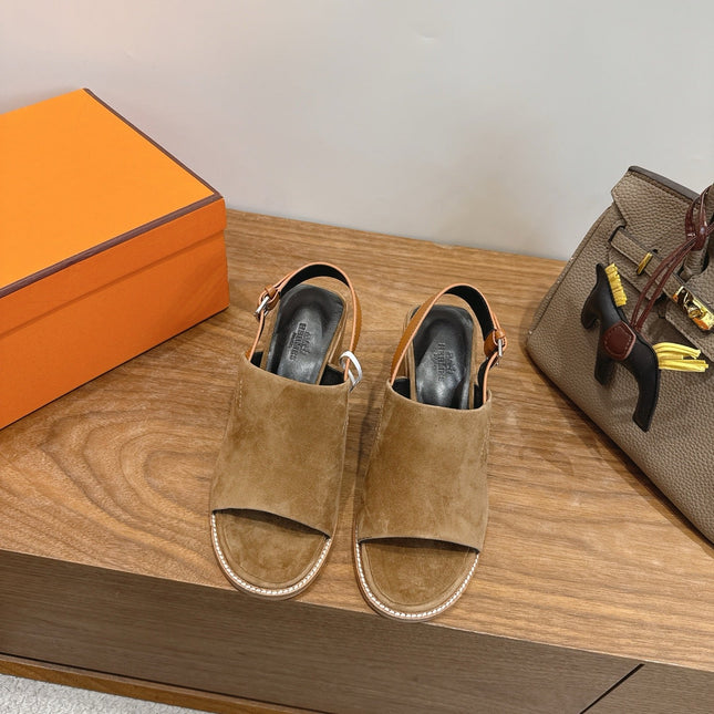 HM 26S ELDA 60 SANDAL IN OLIVE BROWN SUEDE SILVER HARDWARE