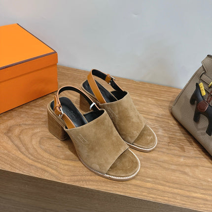 HM 26S ELDA 60 SANDAL IN OLIVE BROWN SUEDE SILVER HARDWARE