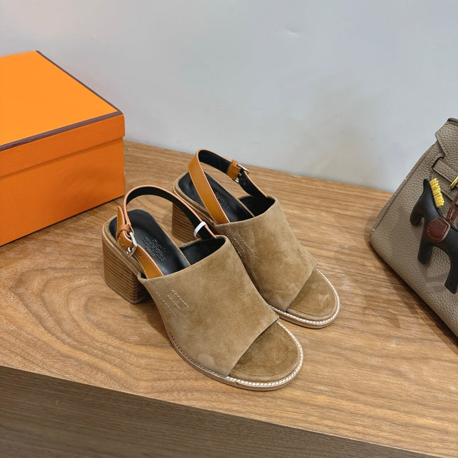 HM 26S ELDA 60 SANDAL IN OLIVE BROWN SUEDE SILVER HARDWARE