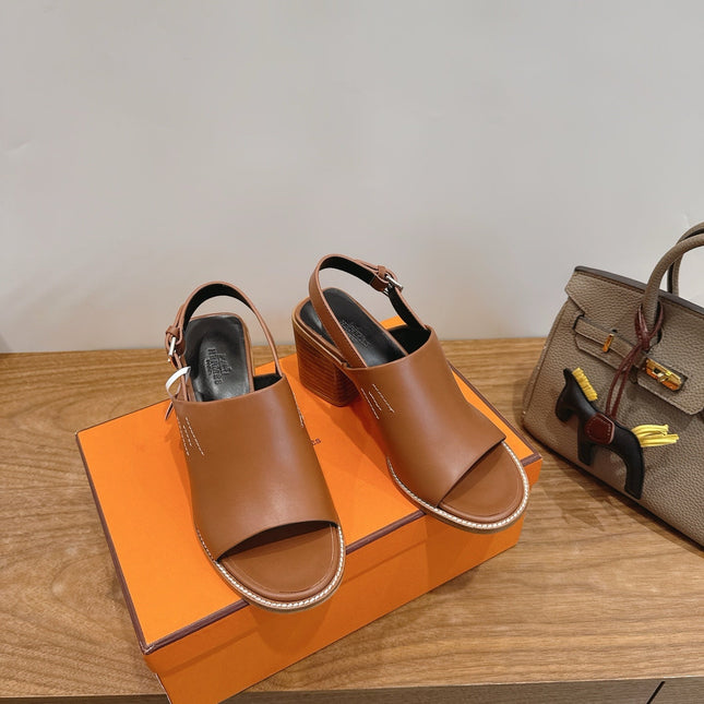 HM 26S ELDA 60 SANDAL IN CARAMEL BROWN CALFSKIN SILVER HARDWARE