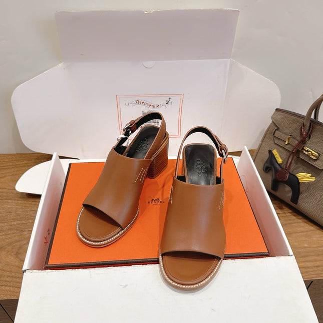HM 26S ELDA 60 SANDAL IN CARAMEL BROWN CALFSKIN SILVER HARDWARE